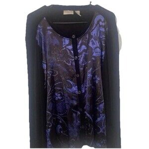 Chicos Travelers Size 2 Button Down Women’s Cardigan Black and Blue Holiday